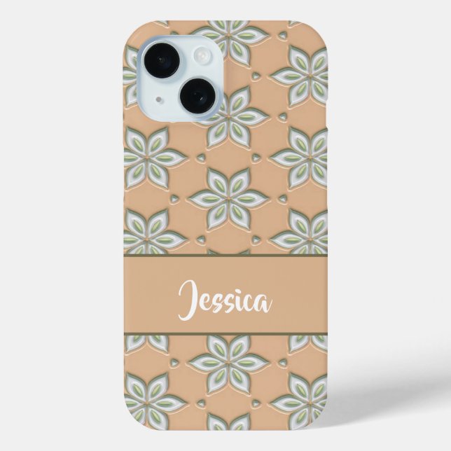 White engraved flowers on tan Case-Mate iPhone case (Back)