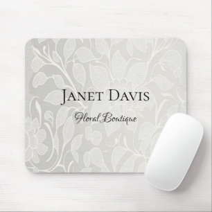 White engraved flowers silver mouse mat