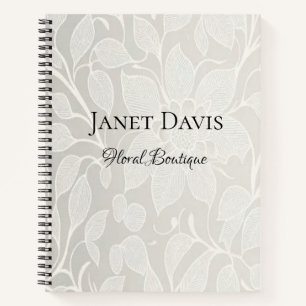 White engraved flowers silver notebook