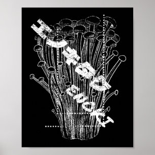 White Enoki Mushrooms Japanese Letters Fungus Food Poster