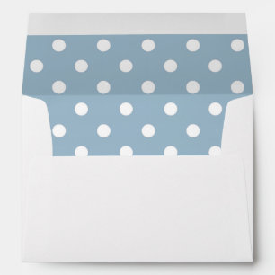 White Envelope, Dark Sky Blue Polka Dot Lined Envelopes