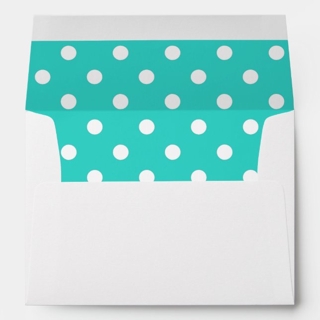 White Envelope, Turquoise Blue Polka Dot Lined Envelope (Back (Bottom))