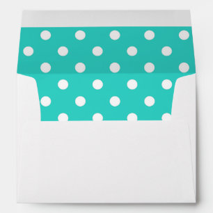 White Envelope, Turquoise Blue Polka Dot Lined Envelope