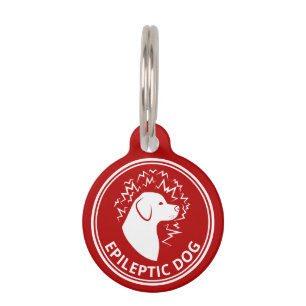 White Epileptic Dog Drawing On Red Epilepsy Alert Pet Tag
