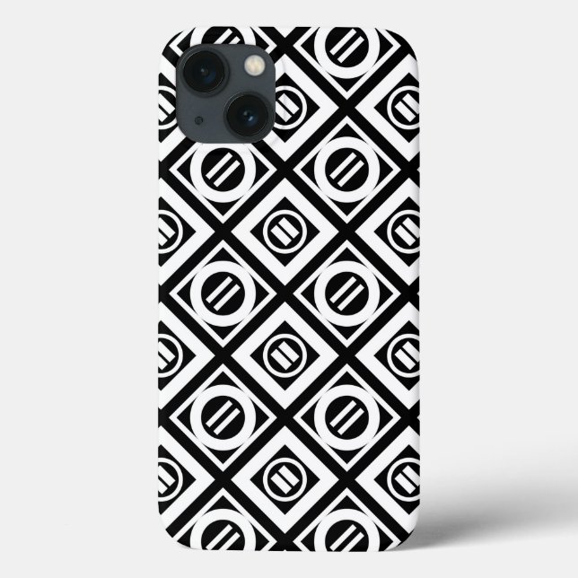 White Equal Sign Geometric Pattern on Black Case-Mate iPhone Case (Back)