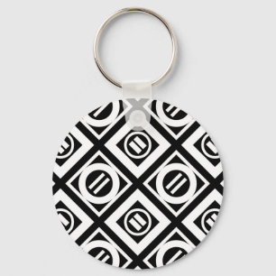 White Equal Sign Geometric Pattern on Black Key Ring