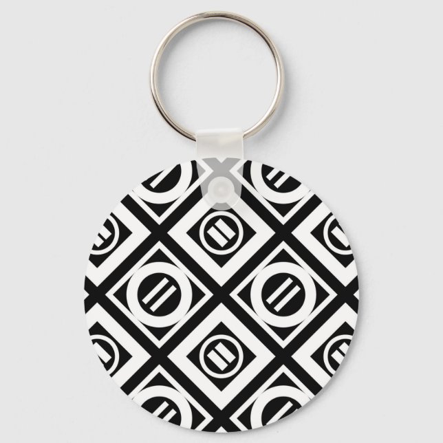 White Equal Sign Geometric Pattern on Black Key Ring (Front)