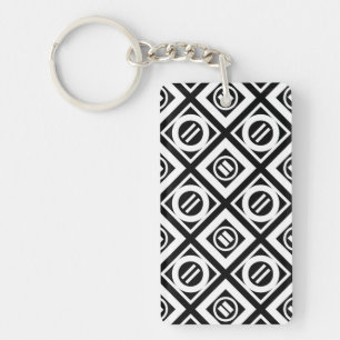 White Equal Sign Geometric Pattern on Black Key Ring