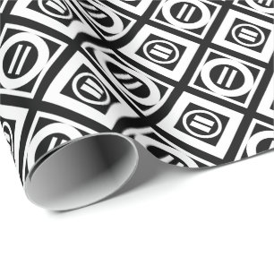 White Equal Sign Geometric Pattern on Black Wrapping Paper