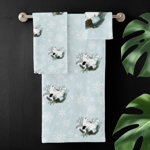 White Ermine Blue Christmas Snowflakes  Bath Towel Set