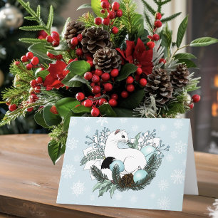 White Ermine Blue Christmas Snowflakes Card