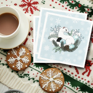 White Ermine Blue Christmas Snowflakes  Napkin