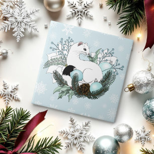 White Ermine Blue Christmas Snowflakes Tile