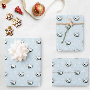 White Ermine Blue Christmas Snowflakes Wrapping Paper Sheet