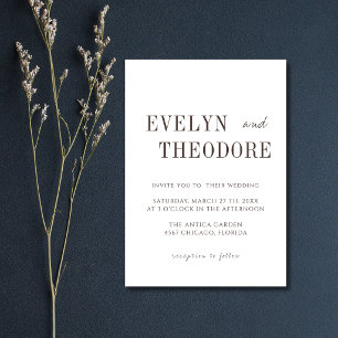 White & Espresso Minimalist Simple Wedding Invitation