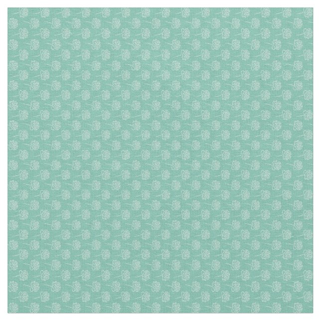White Etched Flowers on Teal Fabric (Close Up)