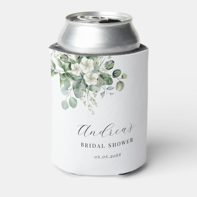 White Eucalyptus Floral Bridal Shower Favour Can Cooler (Can Back)