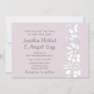 White Eucalyptus on Lavender Christian Wedding Invitation