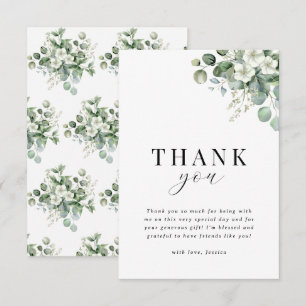 White Eucalyptus Watercolor Floral Bridal Shower Thank You Card