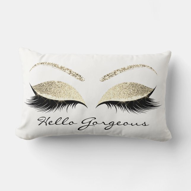 White Eyes Makeup Lash Hello Gorgeous Champaigne Lumbar Cushion (Front)