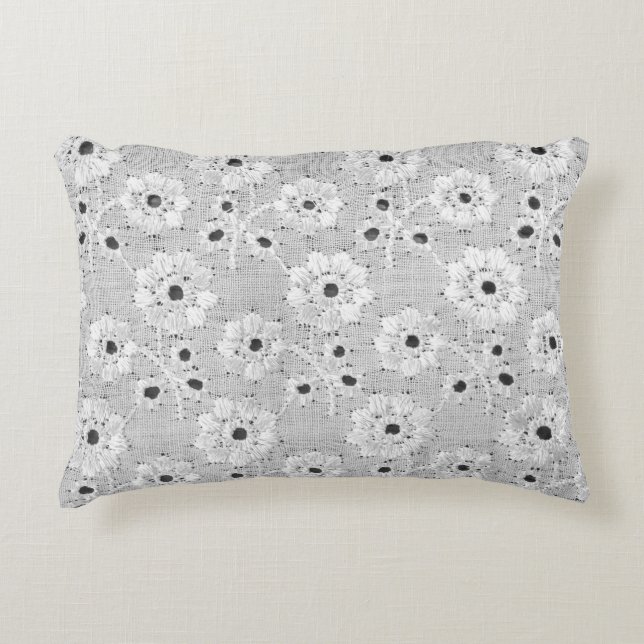 White fabric fine lace texture with elegance seaml decorative cushion (Front)