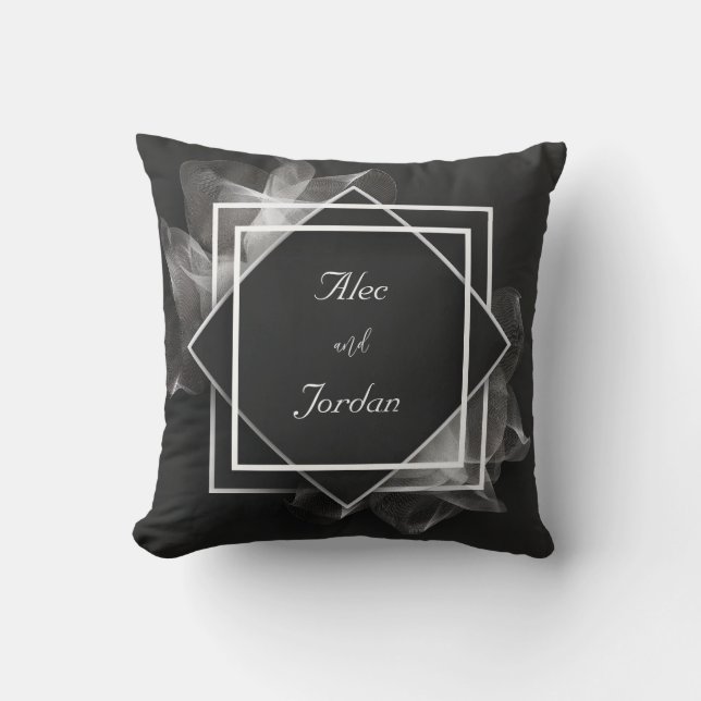 White Fabric Flow Geometric Diamond Frame Cushion (Front)