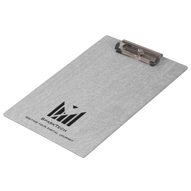 White Fabric Texture Elegant Monogram Logo Custom Clipboard (Angled)