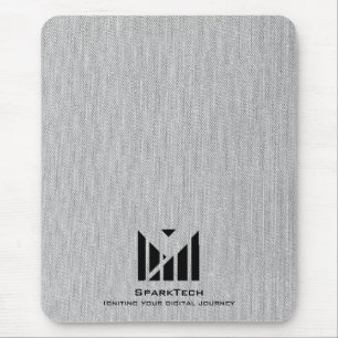 White Fabric Texture Elegant Monogram Logo Custom Mouse Mat