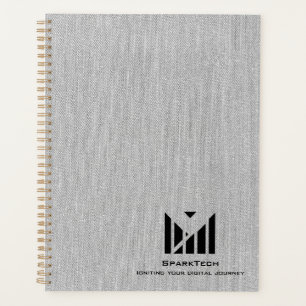 White Fabric Texture Elegant Monogram Logo Custom Planner
