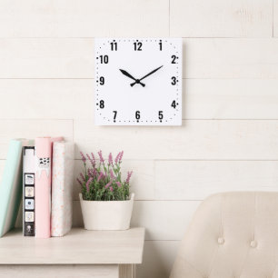 White Face With Numbers - Frameless  Square Wall Clock