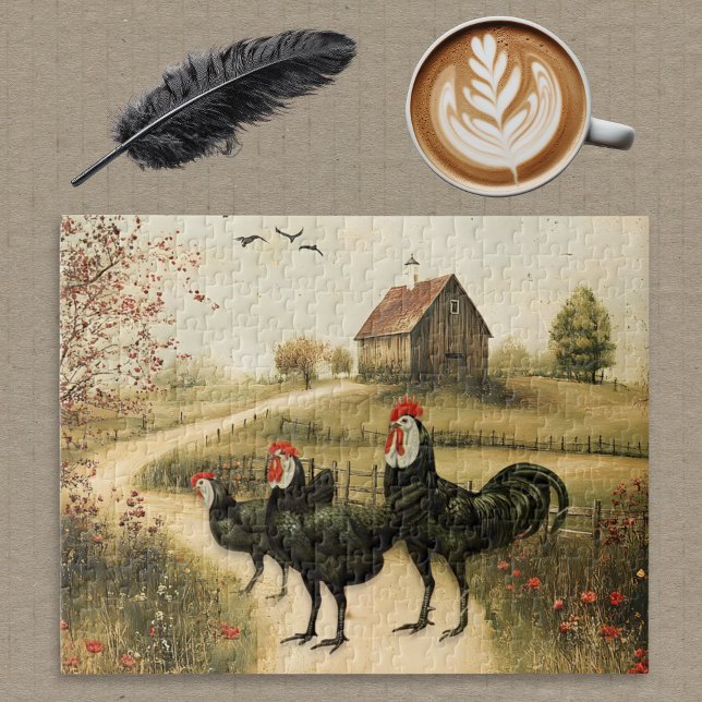 White Faced Black Spanish Bantam Roosters Chickens Jigsaw Puzzle (Creator Uploaded)