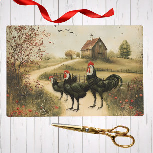 White Faced Black Spanish Bantam Roosters Chickens Tissue Paper