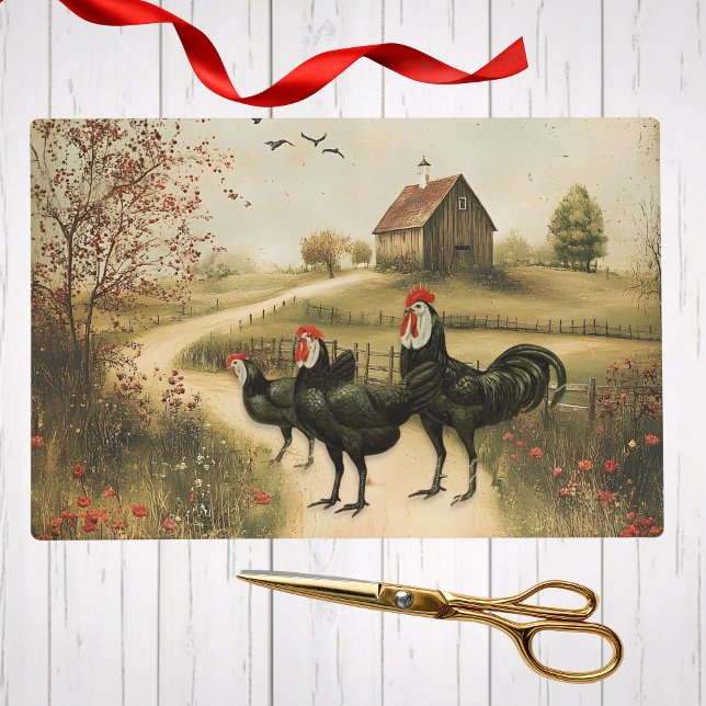 White Faced Black Spanish Bantam Roosters Chickens Tissue Paper (Creator Uploaded)