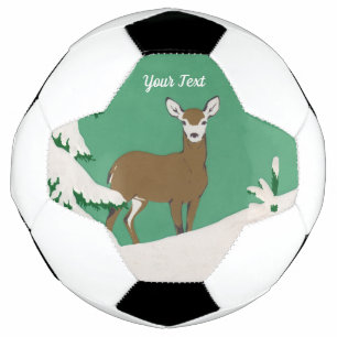 White Faced Female Brown Deer Pine Tree Snow Green Football