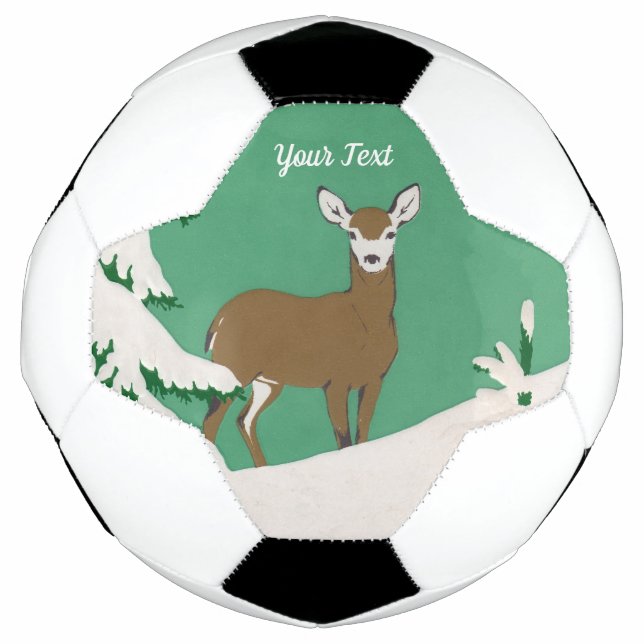 White Faced Female Brown Deer Pine Tree Snow Green Football (Front)