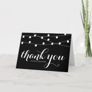White Fairy Lights   Black Thank You Card