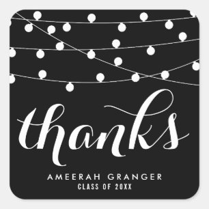 White Fairy Lights   Black Thank You Sticker