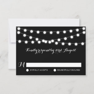 White Fairy Lights   Black Wedding RSVP Card