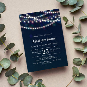 White Fairy Lights Blue Eid al-fitr Dinner Invitation