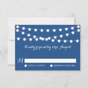 White Fairy Lights   Blue Wedding RSVP Card