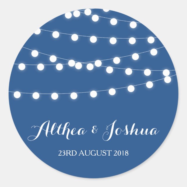 White Fairy Lights | Blue Wedding Stickers (Front)