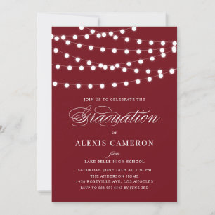 White Fairy Lights Burgundy Graduation Party Invitation