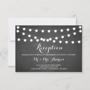 White Fairy Lights Chalkboard Reception Card