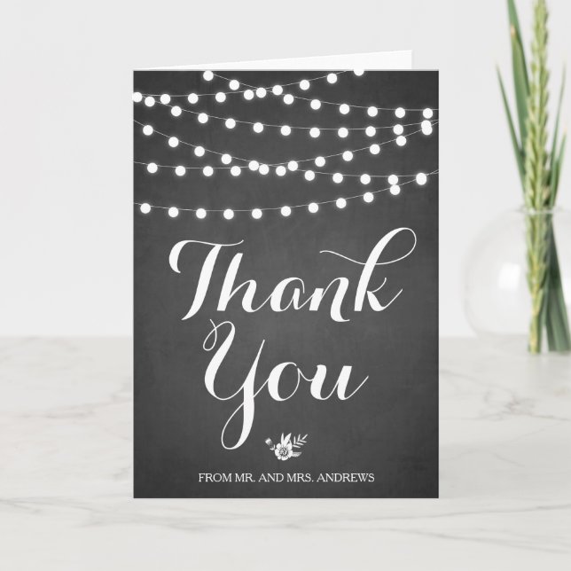 White Fairy Lights Chalkboard Thank You Card (Front)