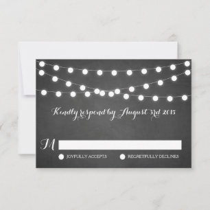 White Fairy Lights Chalkboard Wedding RSVP Card