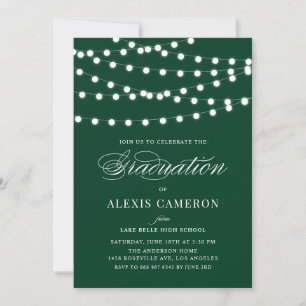 White Fairy Lights Green Graduation Party Invitation