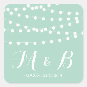 White Fairy Lights Mint Wedding Monogram Sticker