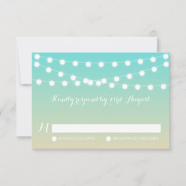 White Fairy Lights | Ombre Beach Wedding RSVP Card (Front)