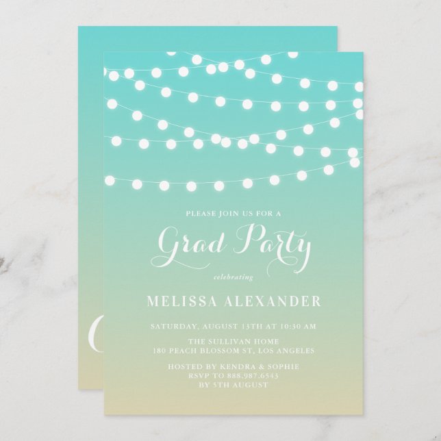 White Fairy Lights | Ombre Graduation Invitation (Front/Back)