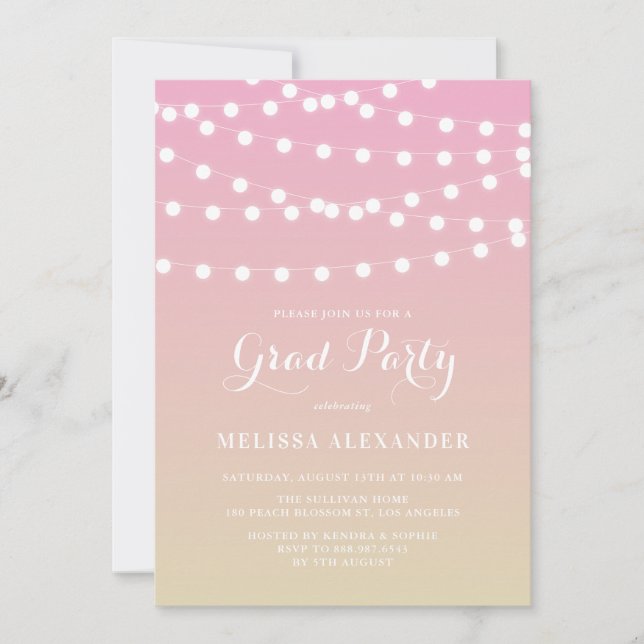 White Fairy Lights | Ombre Graduation Invitation (Front)